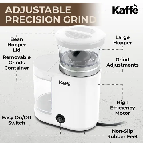 Vista 4 de Kaffe - Molinillo eléctrico de café con rebabas (5.5 onzas) con ajustes de grosor ajustables, rebabas planas, [nuevo motor mejorado], molinillo