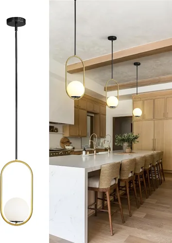Vista 17 de Yunnix Lámparas colgantes para isla de cocina, lámparas colgantes, moderna lámpara colgante de cristal de bronce champán, lámpara de mediados