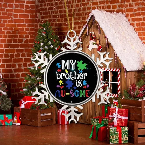Vista 5 de Adornos de Navidad con texto en inglés «My Brother is Autismo», regalo para niños autistas, decoraciones de conciencia sobre el autismo, recuerdo