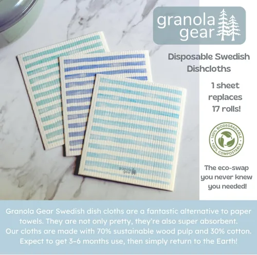 Vista 2 de Paquete de 6 paños suecos para cocina, hechos en Suecia, toallas de papel reutilizables, paños de esponja lavables, algodón de celulosa Seaglass