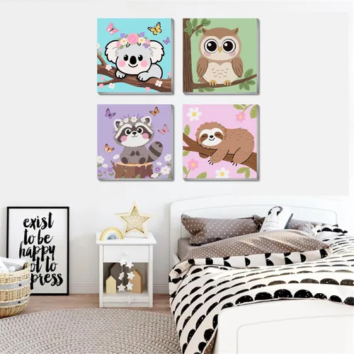 Vista 5 de KYOQFVN Kit de pintura por números para niños, pintura enmarcada por números para niños, pintura acrílica al óleo para decoración de pared del hogar
