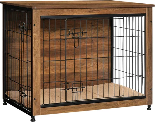 Vista 25 de DWANTON - Perrera con cojín, de madera, con puertas dobles, para interiores, S, M, L, 27.2 pulgadas de largo, negro