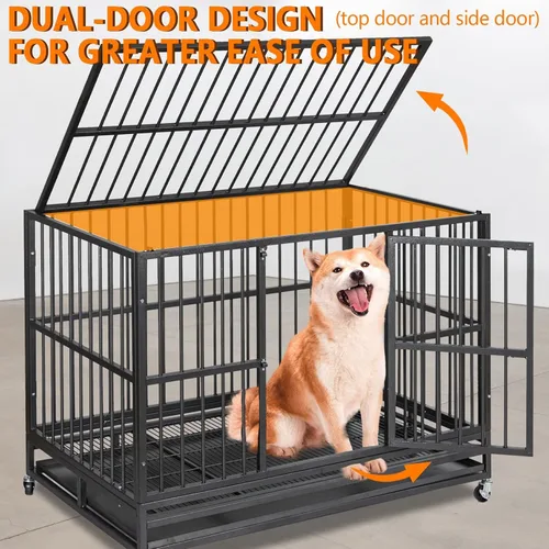 Vista 2 de Garvee Jaula para perros indestructible de 48 pulgadas, jaula para perros grande resistente con rueda