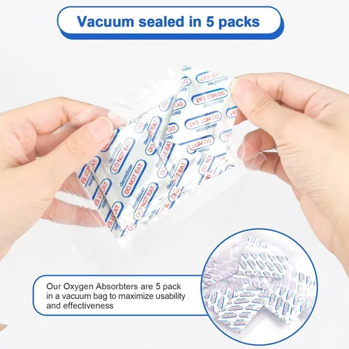 Vista 2 de Absorbentes de oxígeno de 500 cc para almacenamiento de alimentos, 100 unidades (20 paquetes de 5) - para almacenamiento y supervivencia