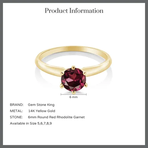 Vista 74 de Anillo de compromiso solitario con piedra preciosa redonda de oro amarillo de 14 quilates de 0.236 in para mujer Ajuste clásico de 6 puntas