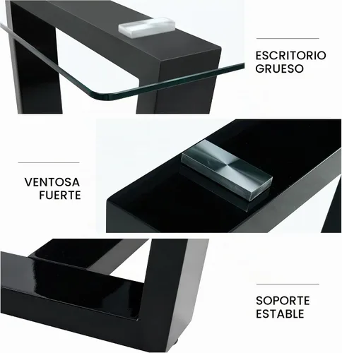 Vista 4 de Ebullient Mesa de comedor de cristal, mesa de comedor moderna, mesa de vidrio templado de 63 pulgadas con patas trapezoidales de MDF negras, mesa