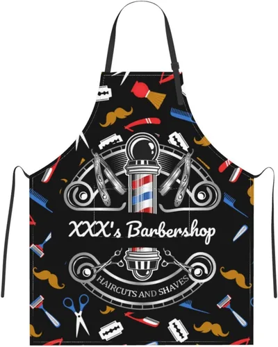 Vista 17 de Delantal de peluquería personalizado para hombres y mujeres, delantal de peluquería con texto personalizado con bolsillos, delantal ajustable
