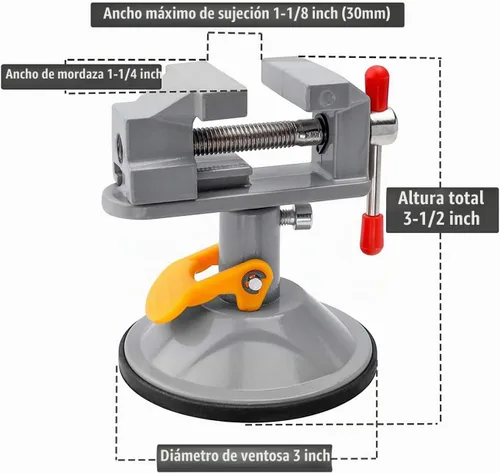 Vista 2 de Mesee Mini tornillo de prensa de taladro con ventosa, tornillo de tallado ajustable con rotación de 360 grados, abrazadera de nogal giratoria, banco