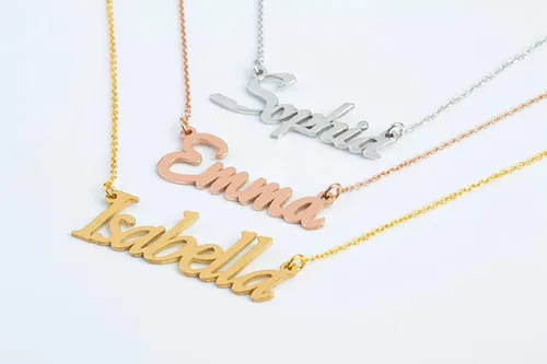 Vista 6 de Elegante joyero unisex con placa de nombre en oro macizo de 9k, 14k y 18k, collar con nombre personalizado, collar con nombre cursivo personalizado