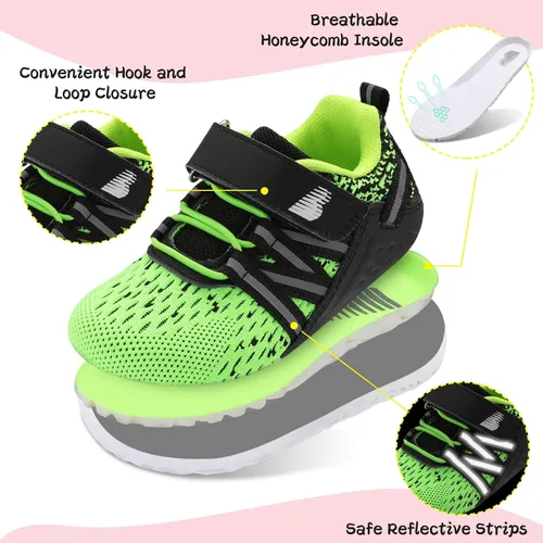 Vista 2 de BARERUN Zapatos deportivos para bebés y niños pequeños, suela antideslizante suave, para recién nacidos, primeros pasos, transpirables, atléticos