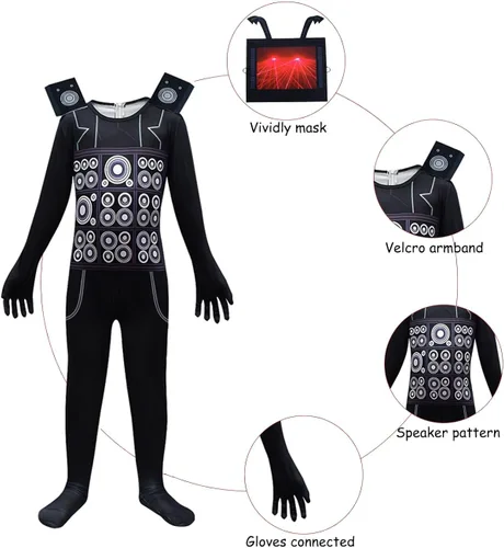 Vista 2 de ASAOHAO Skibidi - Disfraz de inodoro para niños, traje de TV para hombre, cámara, traje para niños, disfraz de videojuegos, ropa de Halloween de 5 a