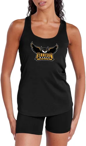 Vista 420 de Camiseta deportiva sin mangas oficial de NCAA Collegiate para mujer, con espalda cruzada, colección con logotipo primario