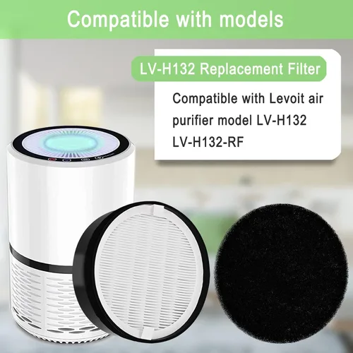 Vista 2 de Paquete de 2 filtros de repuesto LV-H132 compatibles con purificador de aire LEVOIT LV-H132 LV-H132-RF, filtro True HEPA H13, filtro de carbón