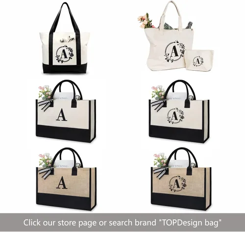 Vista 7 de Bolsa de playa de lona con inicial, personalizada, bolsa de regalo con monograma para mujer