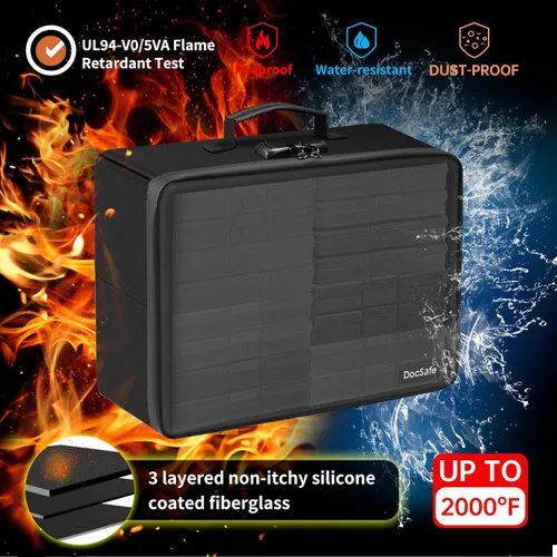 Vista 3 de DocSafe - Caja de almacenamiento de fotos con cerradura, caja organizadora de fotos ignífuga con 16 fundas interiores de 4 x 6 pulgadas Transparente