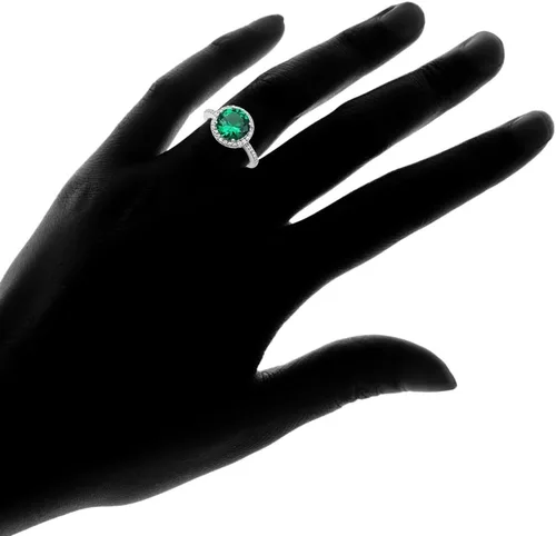 Vista 3 de Ice Gems Anillo de plata de ley con halo redondo de esmeralda y circonita cúbica