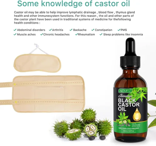 Vista 3 de Paquete de aceite de ricino 5 en 1 para hígado, paquete de aceite de ricino para cintura y cuello tiroideo, kit de almohadillas orgánicas
