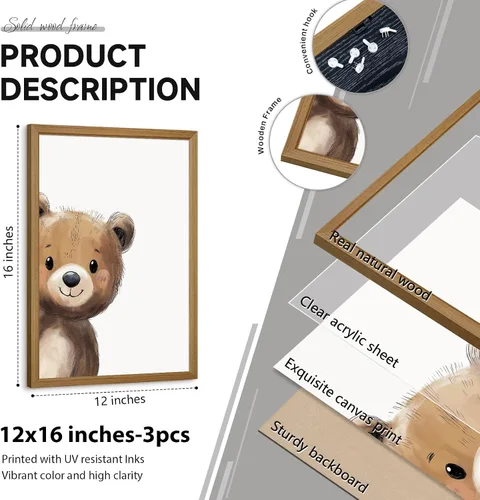 Vista 2 de Arte de Pared para Guardería de Osos, Decoración Póster de Lienzo para Niños, Decoración de Pared para Guardería de Bebé Niño, Imágenes de Animales