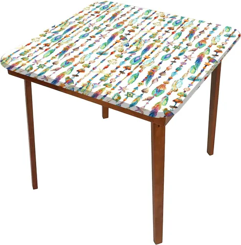Vista 3 de Mantel bohemio con bordes elásticos, joyas con plumas y cuentas de conchas marinas, lavable a prueba de derrames, se adapta a mesas de 36 x 36