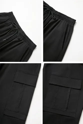 Vista 5 de THWEI Pantalones cargo para hombre, casuales, con cordón, de algodón, pantalones de trabajo al aire libre