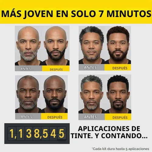 Vista 4 de Cleverman Tinte para cabello y barba para hombres negros, cobertura de canas, paquete 2X