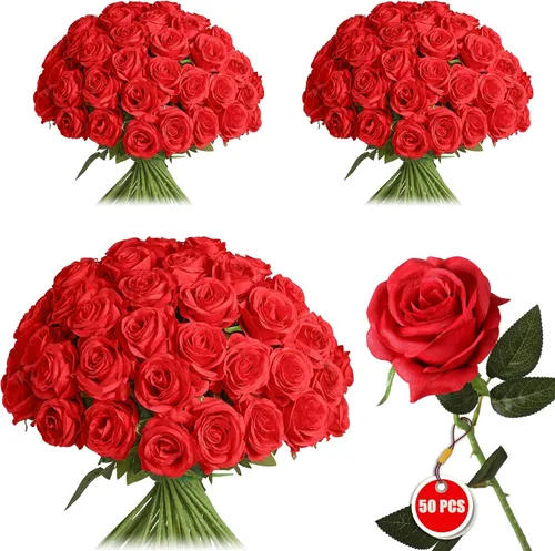 Vista 11 de Rosas artificiales negras – 10 piezas de rosas artificiales falsas de seda con tallos para decoración del hogar, boda, hotel, oficina, centro de mesa