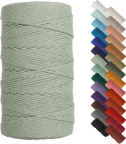 Vista 40 de Cordón de macramé beige de 0.078 pulgadas x 220 yardas, cuerda de algodón torcido de 4 hebras natural para colgar en la pared, manualidades, cordel