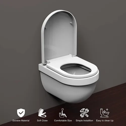 Vista 5 de Asiento de inodoro de cierre suave y enganche rápido alargado - Asientos de inodoro resistentes ajustables con bisagras de acero inoxidable