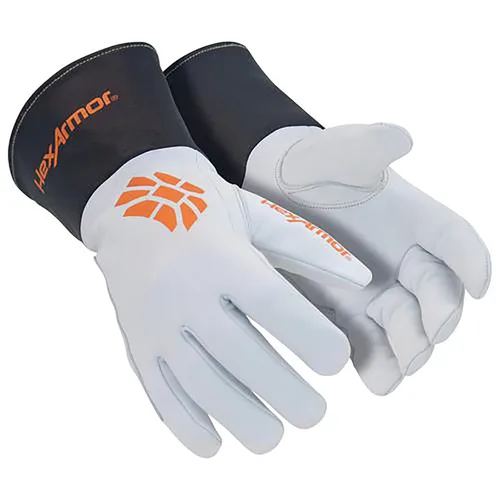 Vista 9 de HexArmor Chrome SLT® Series 4067 Leather Work Gloves, Large Resistente a los cortes, protección contra impactos 4067 Cuero Blanco y Naranja Impact
