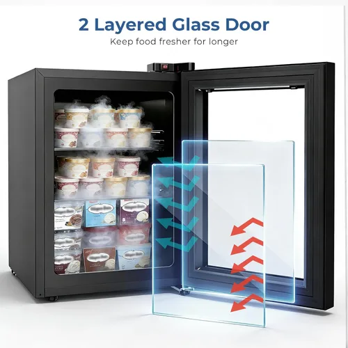 Vista 8 de COWSAR Mini congelador vertical, 2.2 pies cúbicos de pantalla compacta con puerta de cristal, 7 ajustes de temperatura ajustables (-1 a -14℉)