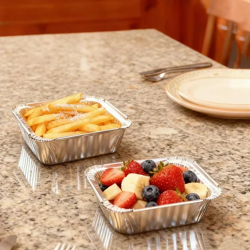 Vista 7 de Sartenes de aluminio pequeños de 1 libra con tapas (paquete de 40 – 5 x 4 pulgadas), utensilios de cocina desechables – tapas de cartón
