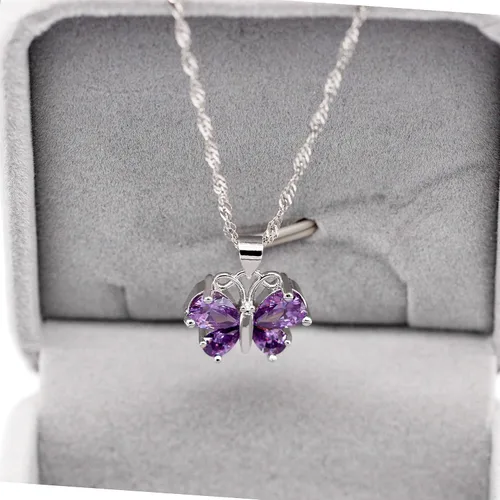 Vista 5 de Uloveido Platino chapado en oro rosa púrpura blanco cristal zirconia cúbica lindo encanto mariposa colgante collar pendientes y anillo barato