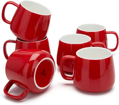 Vista 14 de Teocera Juego de 4 tazas de café de cerámica de 12 oz con asas grandes para bebidas calientes o frías como café con leche, cacao, té o jugo Beige