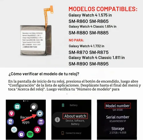 Vista 2 de EB-BR880ABY - Batería compatible con Samsung Galaxy Watch 4 de 1.654 in