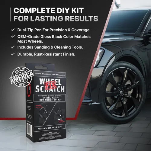 Vista 5 de Wheel Scratch Fix - Kit de retoque de llantas rápido y fácil, colores universales (negro (brillo))