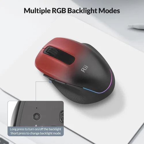 Vista 7 de Rii Mouse inalámbrico recargable, 2.4 GHz con receptor USB, 1000/1200/1600 DPI, agarres ergonómicos, teclas silenciosas, mouse inalámbrico