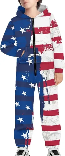 Vista 3 de AFPANQZ Unisex Kids Hooded Jumpsuit Full Zipper Hooded Jumpsuit One Piece Onesie Long Sleeves Jumpsuit Tracksuit