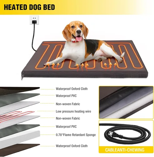 Vista 2 de AIVITUVIN Casa para perros con calefacción para exteriores con almohadilla térmica, casa aislada para perros con marco de metal antimasticación