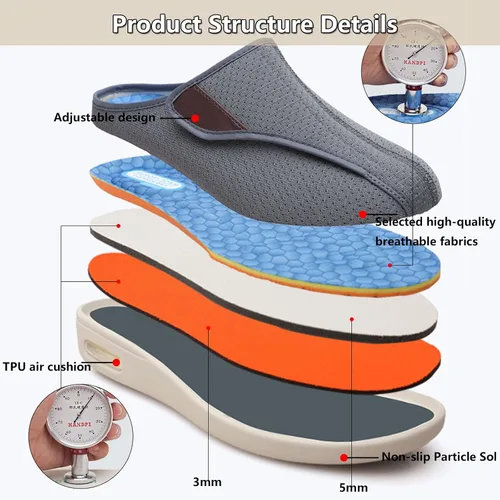 Vista 4 de bumuam Zapatos para diabéticos para hombre, zapatos anchos ajustables, ligeros, antideslizantes, ortopédicos, para caminar, artritis, pies Beige