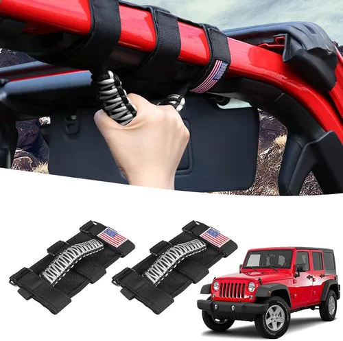 Vista 10 de GAIZON Paquete de 2 asas de agarre de barra antivuelco, asas de paracaídas para Wrangler CJ YJ TJ JL JK LJ JLU JKU Sahara Freedom Rubicon, Gladiator