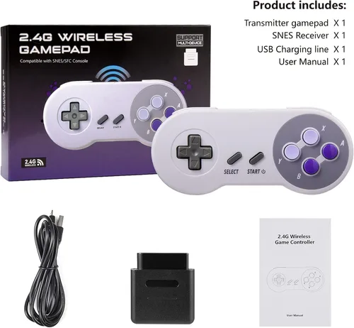 Vista 8 de KIWITATA 2 Pack 2.4GHz Wireless Controller for SNES Original Console, Rechargeable Wireless Remote Gamepad Controller for SNES Super Entertainment