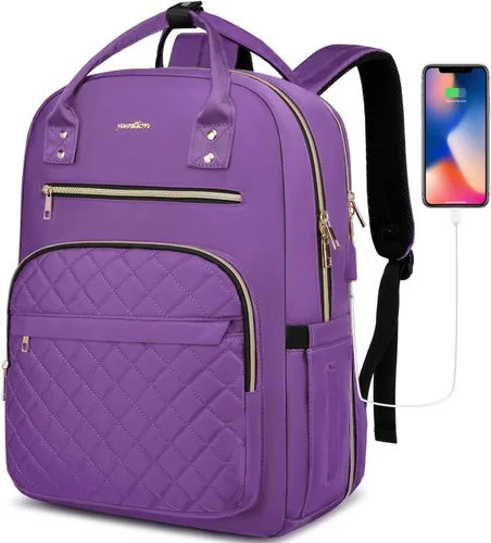 Vista 12 de YAMTION Mochila para mujeres y adolescentes, mochila escolar TSA para laptop con USB para estudiantes universitarios, negocios, oficina, trabajo