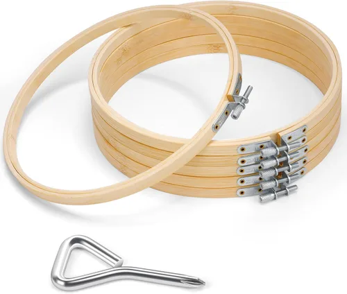 Vista 9 de Caydo 6 piezas de aro de bordado de 3 pulgadas con tornillo de metal, juego de aros de bordado pequeños, anillo de aro de punto de cruz de bambú