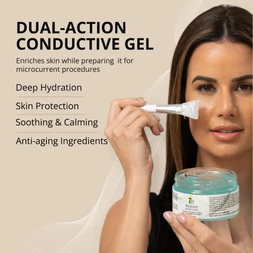 Vista 2 de myolift 7E Wellness ReStore Gel conductor de microcorriente con complejo bio-activo – 4 onzas – Cuidado facial de la piel con extracto de té verde