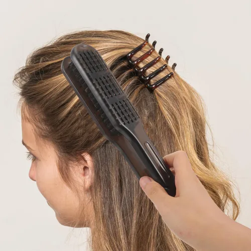 Vista 5 de Cepillo alisador de cabello con abrazadera de doble cara peine antiestático para todo tipo de cabello, herramienta de peinado de 8.66 pulgadas