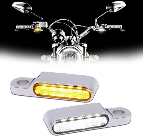 Vista 8 de DREAMIZER Manillar universal para motocicleta LED señal de giro con flujo de agua, mini intermitentes frontales, luz de marcha compatible con Harley