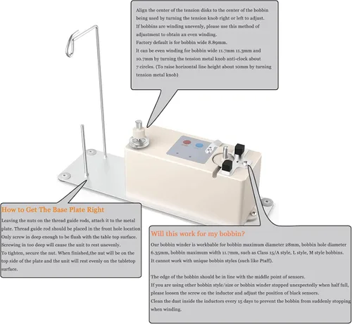 Vista 3 de XBA Bobinadora de bobina, bobinadora automática portátil, bobinadora de bobina eléctrica con soporte de hilo de carrete para máquinas de coser
