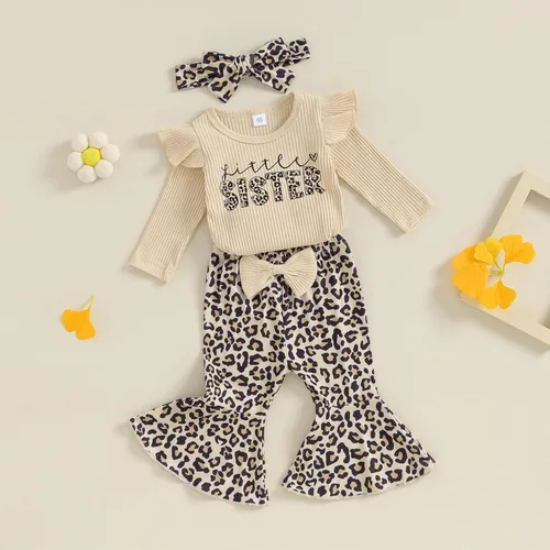 Vista 2 de Kuriozud Conjunto de pantalones acampanados para bebé recién nacida, con volantes, lindo conjunto de pantalones acampanados con diadema y ramitas