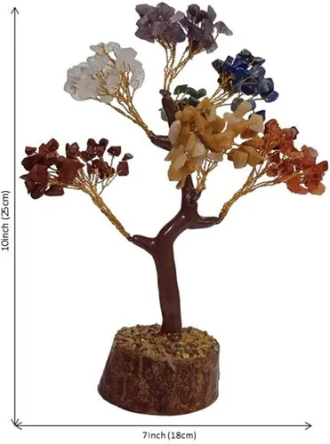 Vista 5 de Purpledip Árbol de dinero bonsái de piedras preciosas de cristal de siete chakras: piedras semiterciosas montadas en alambre dorado (12600)