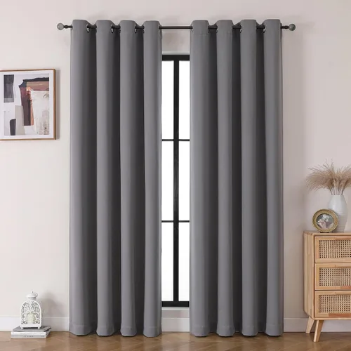 Vista 10 de Flyfun - Cortinas opacas con ojales para dormitorio y sala de estar, juego de 2 paneles, con aislamiento térmico, cortinas de oscurecimiento